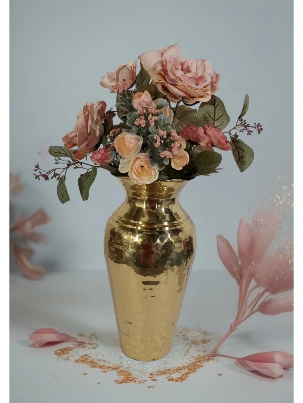 Hammered Copper Floral Vase 12 Inches Tall 5 Inche Diam top 3.5 Inch Diam Bottom